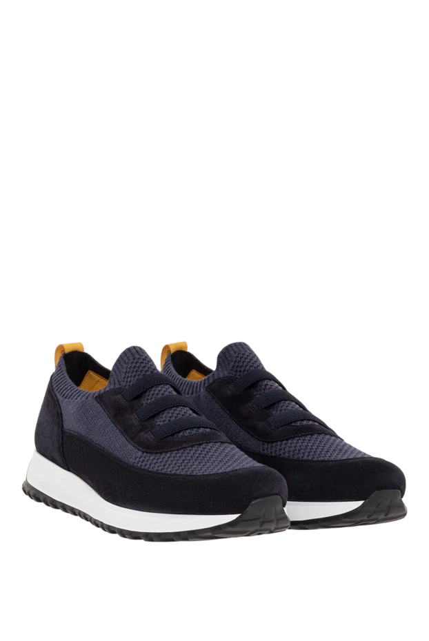 Doucal`s синие мужские кроссовки из трикотажной ткани и замши 193473 - фото 2