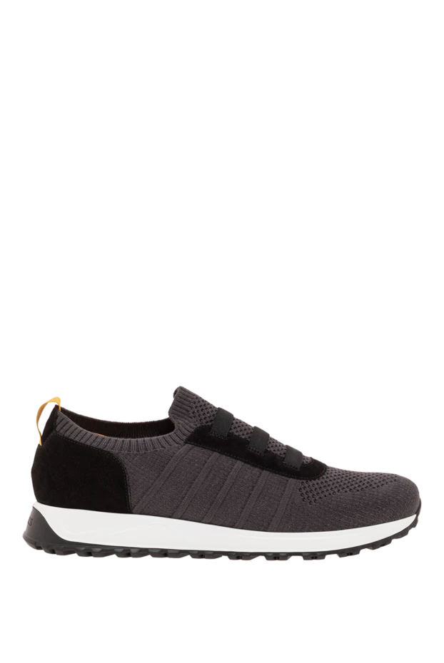 Тығыз текстуралы тоқыма мен замшаның үйлесімінен жасалған ерлерге арналған сұр кроссовкалар - фото 1