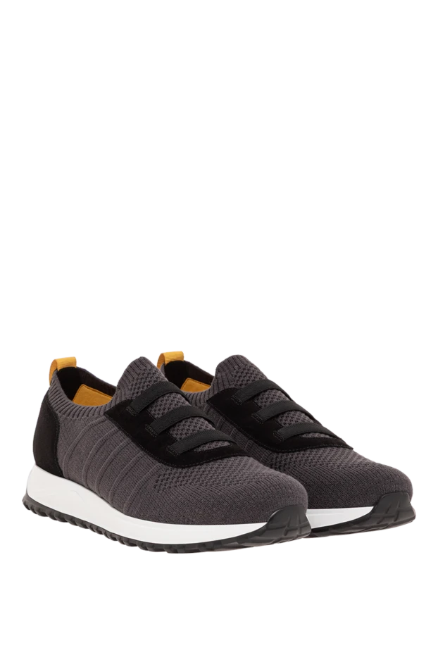 Doucal`s тығыз текстуралы тоқыма мен замшаның үйлесімінен жасалған ерлерге арналған сұр кроссовкалар 193476 - фото 2
