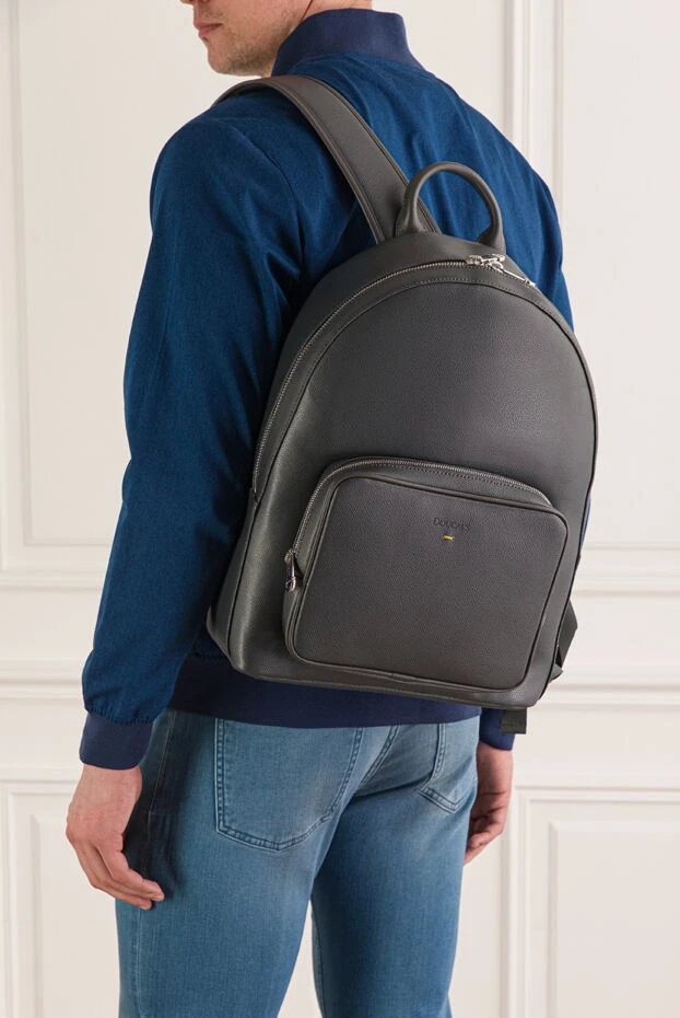 Рюкзак из гладкой кожи в синем цвете на молнии - фото 2