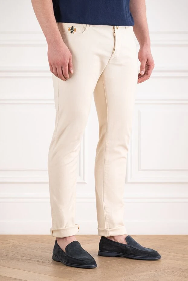 Jacob Cohen men's skinny jeans in beige with a printed pony patch 193482 - photo 2