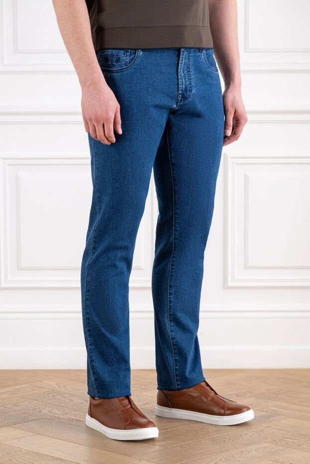 Scissor Scriptor men's blue straight-leg jeans with a crocodile patch 193492 - photo 3