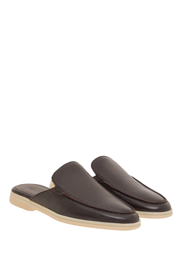 Cesare di Napoli женские мюли из зернистой кожи коричневого цвета 193495 - фото 2