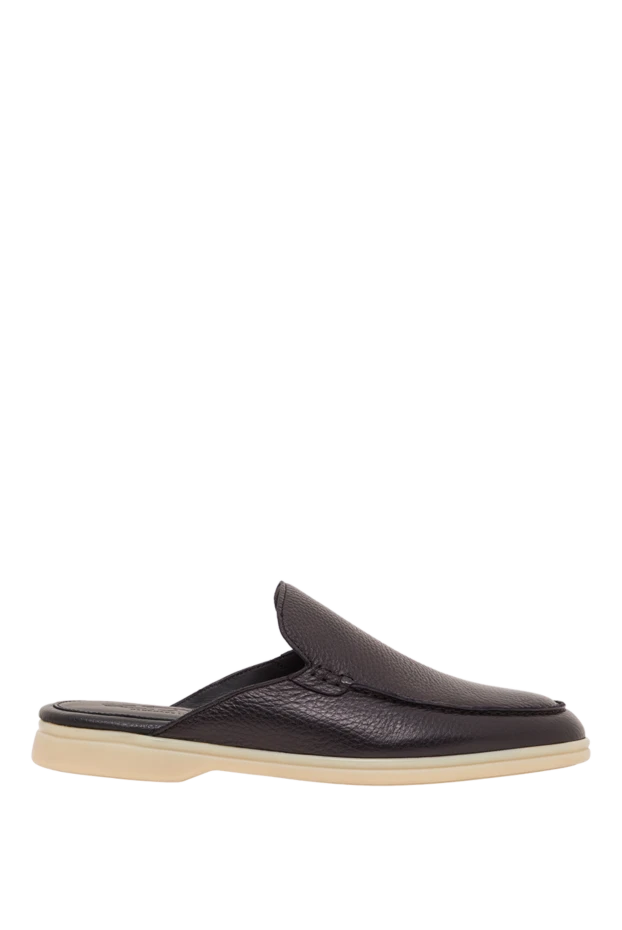 Black men's mules made of genuine grained leather - photo 1