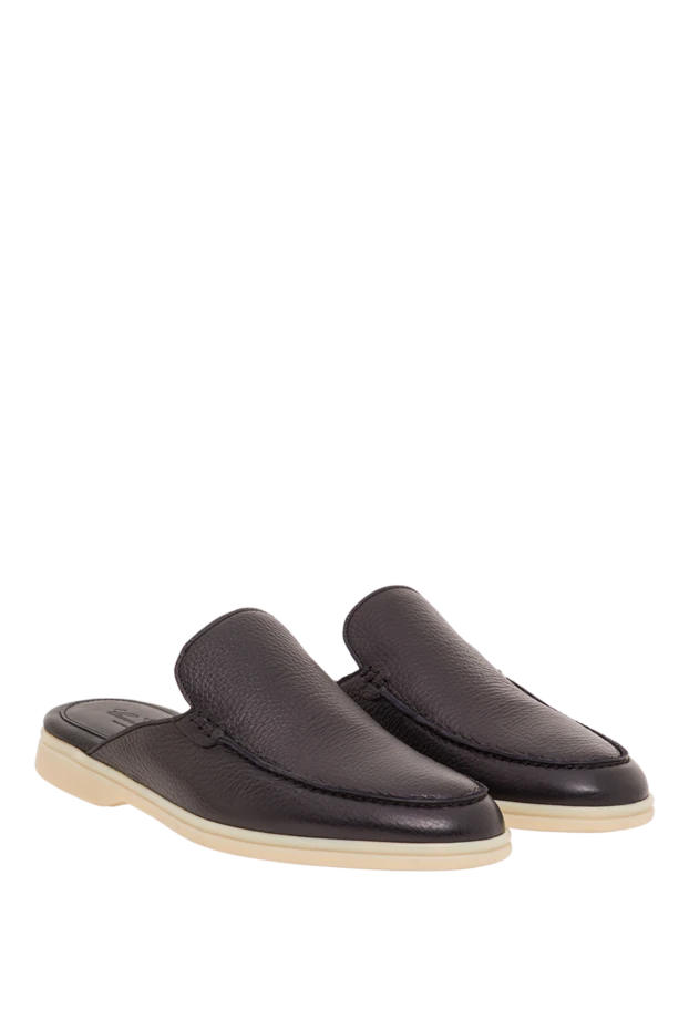 Cesare di Napoli черные мужские мюли из натуральной зернистой кожи 193498 - фото 2