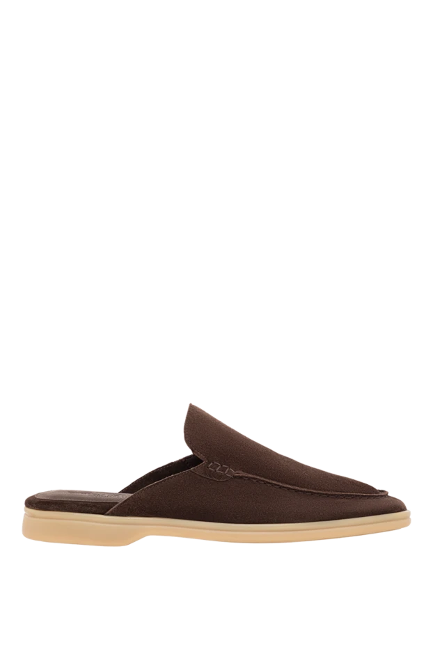 Ашық табанды қоңыр замшадан жасалған мулдар - фото 1