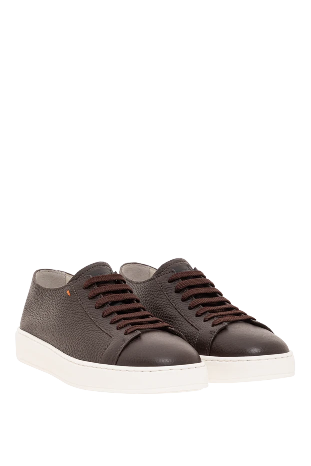 Santoni мужские кожаные сникеры cleanic коричневого цвета 193505 - фото 3