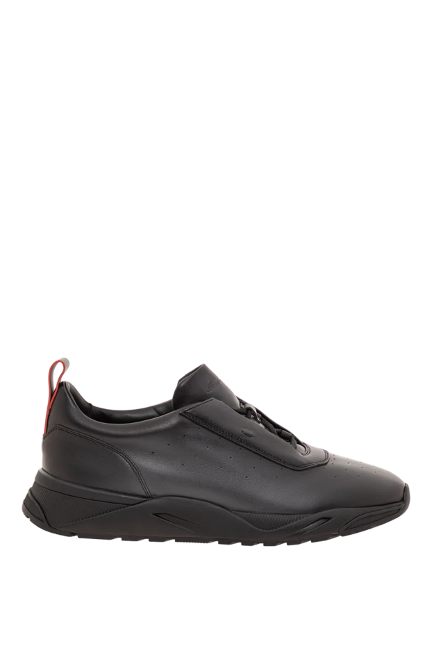 Мужские черные кроссовки из гладкой кожи с перфорацией - фото 1