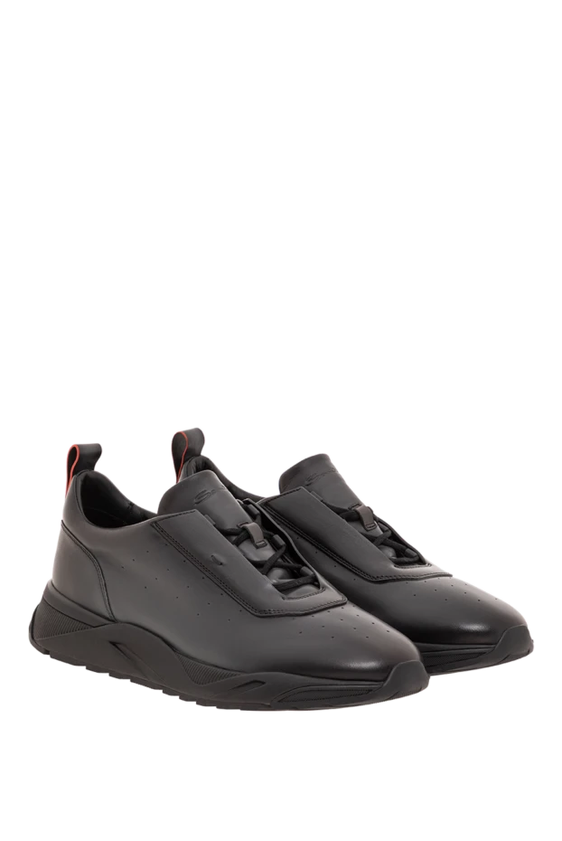 Мужские черные кроссовки из гладкой кожи с перфорацией - фото 2