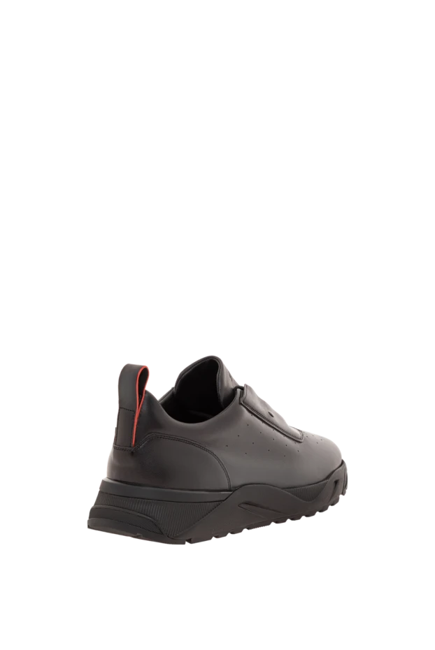 Santoni мужские черные кроссовки из гладкой кожи с перфорацией 193508 - фото 3