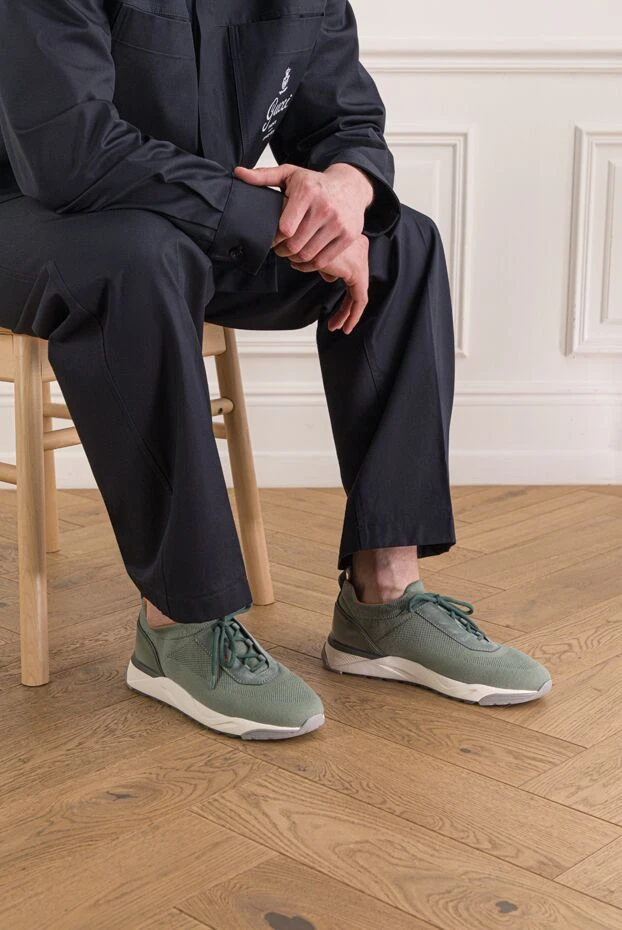 Santoni мужские кроссовки из трикотажа со вставками из натуральной кожи и нубука 193509 - фото 2