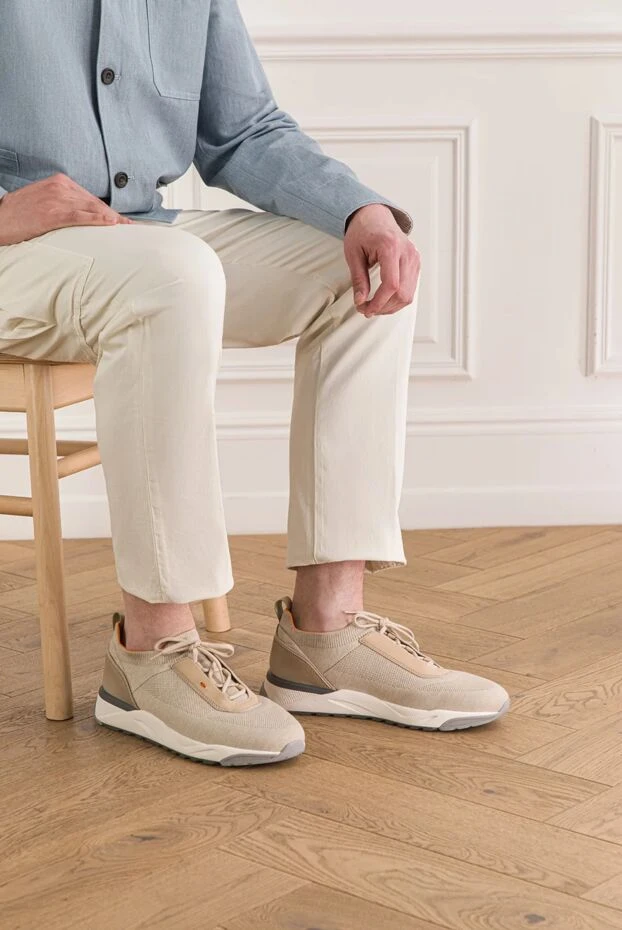 Santoni beige sneakers with orange trim 193510 - photo 2