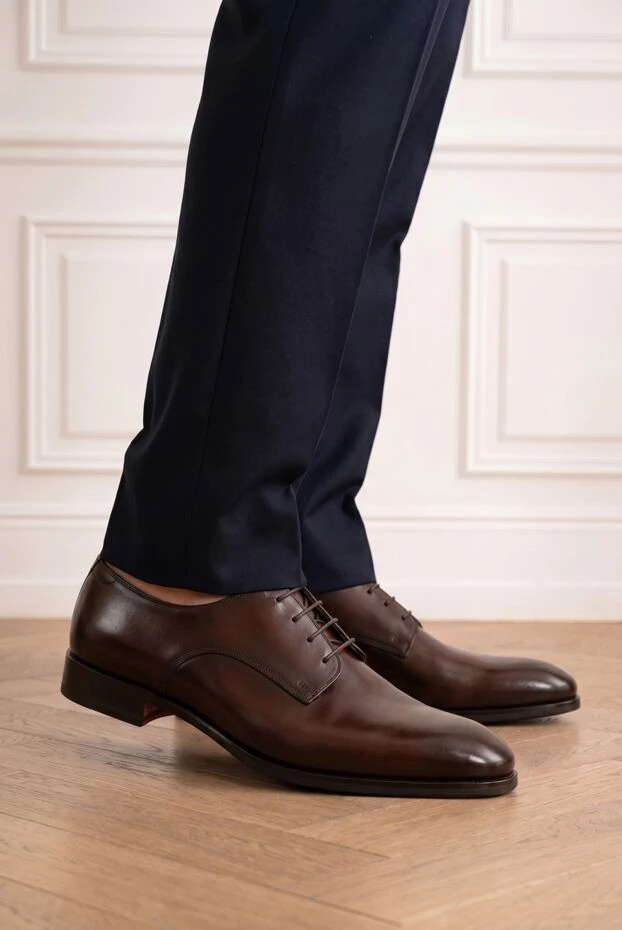 Men's dark brown leather derby shoes - photo 2