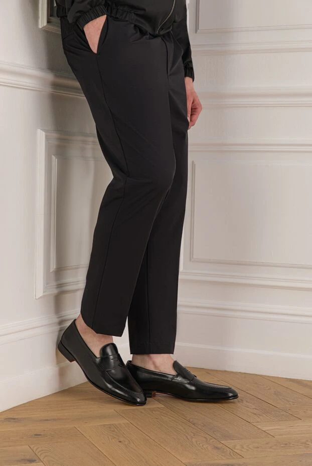 Santoni мужские кожаные лоферы черные с классическим дизайном 193515 - фото 2