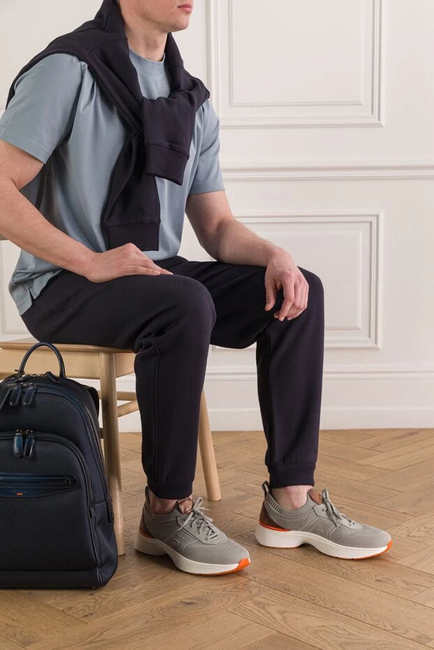 Santoni мужские серые кроссовки easy bounce из эластичного трикотажа 193522 - фото 2