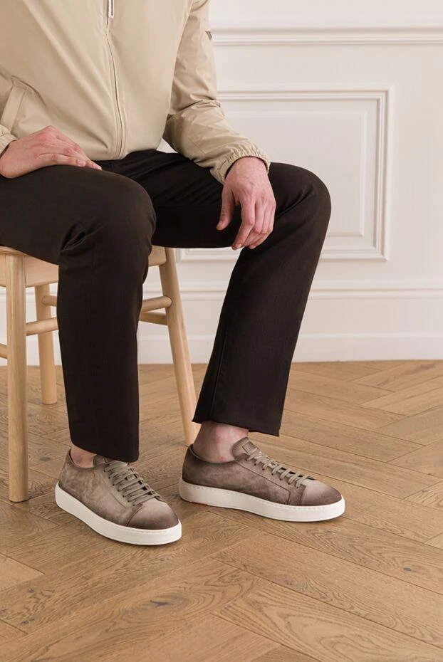 Santoni мужские коричневые кроссовки из замши seta

 193527 - фото 2