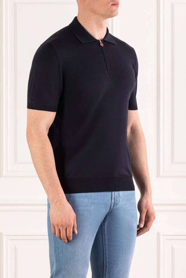 Kiton мужское трикотажное поло в синем цвете на молнии 193538 - фото 3