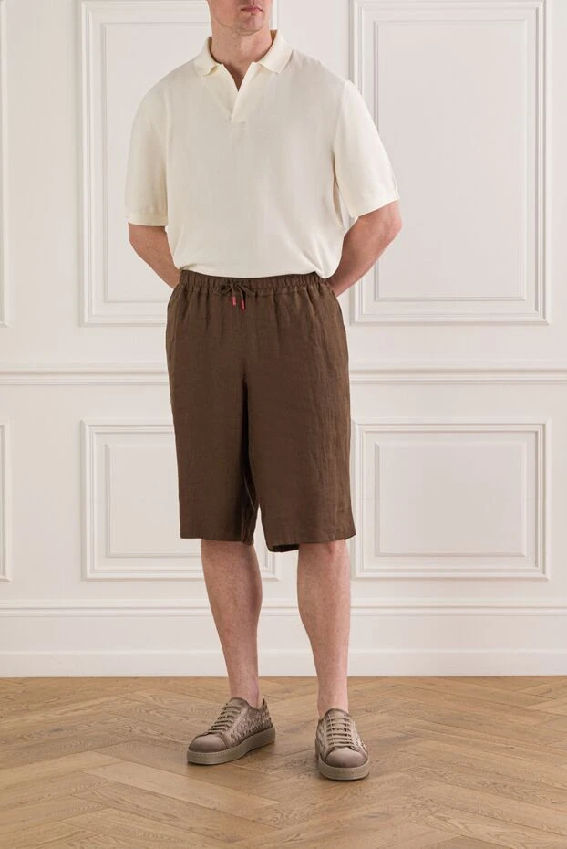 Коричневые шорты бермуды из льна с эластичным поясом и кулиской - photo 2
