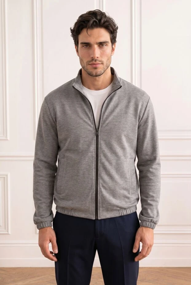 Black men's zip-up jacket with a stand-up collar - photo 2