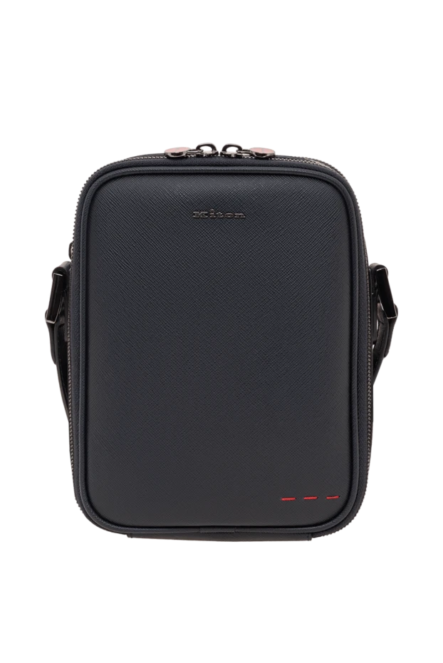 Kiton синяя кожаная сумка-мессенджер с металлическим логотипом. 193558 - photo 1