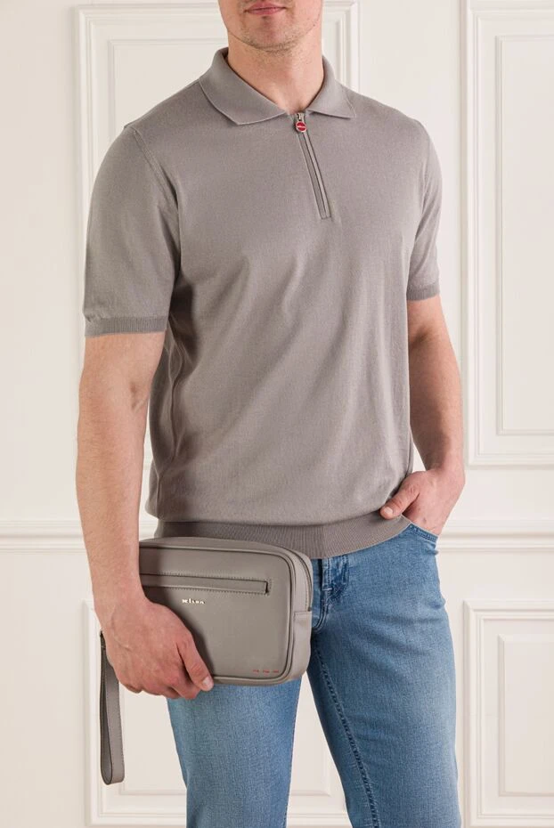 Kiton мужской клатч из текстурированной сафьяновой кожи серого цвета 193559 - фото 2