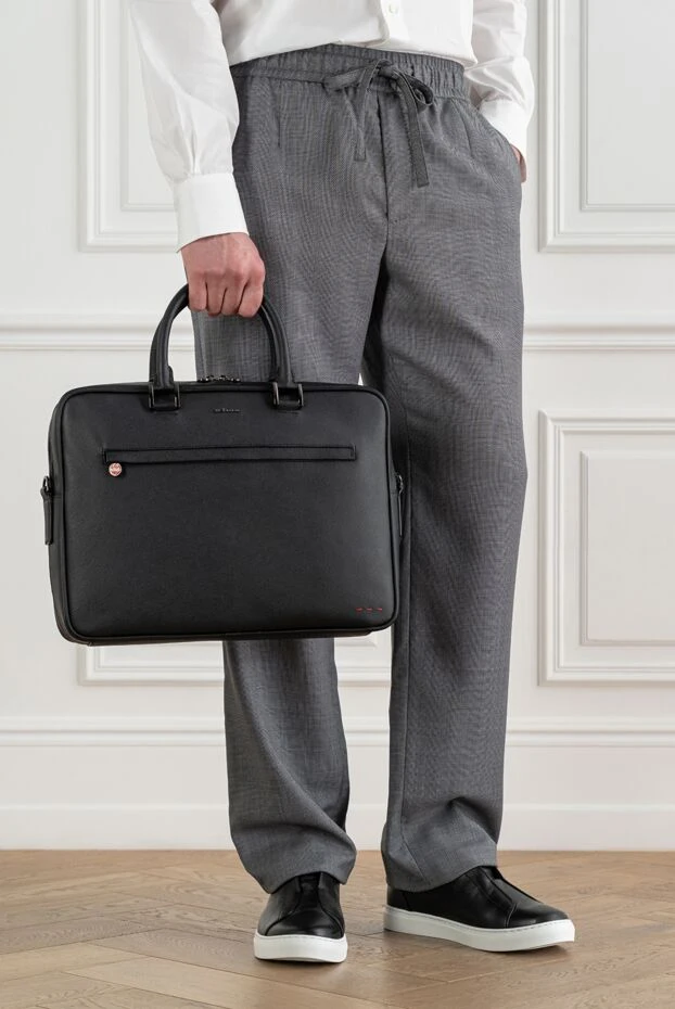 Kiton классикалық қара бұзау терісінен жасалған іскерлік портфель 193562 - фото 2