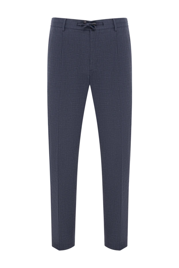 Dark blue trousers with textured weave and a drawstring waistband - photo 1