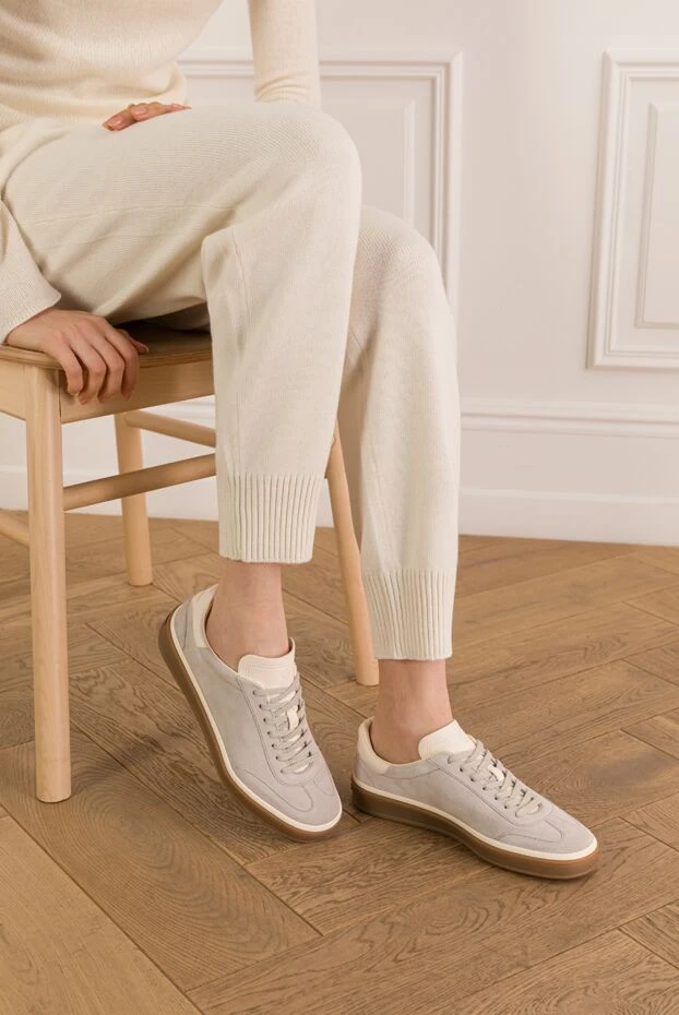 Loro Piana сұр замшадан жасалған бұзау терісінен жасалған жаяу жүретін теннис аяқ киімі 193633 - фото 2