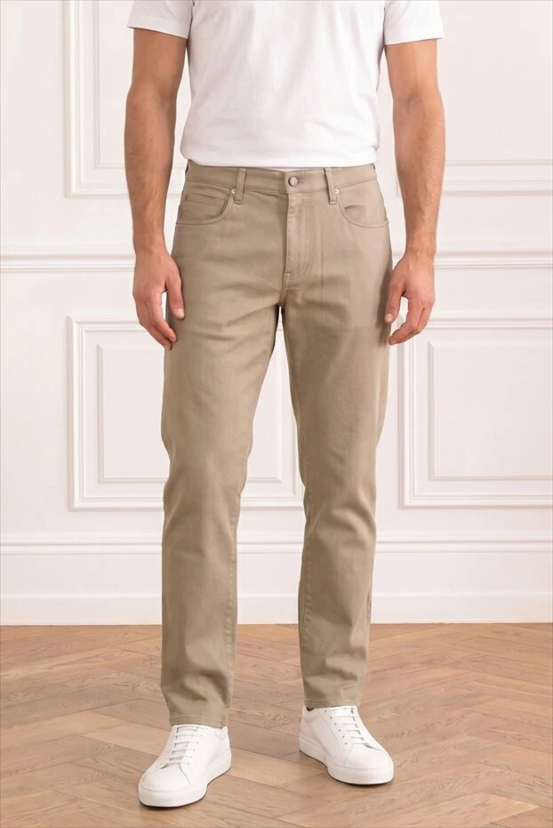 Loro Piana men's straight-leg beige quarona jeans with a simple leather patch 193642 - photo 2
