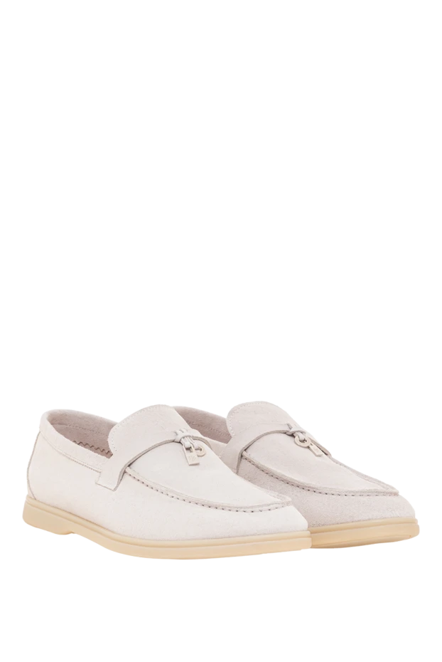 Fleur de Paris женские лоферы из мягкой белой замши с металлическими подвесками 193658 - фото 2