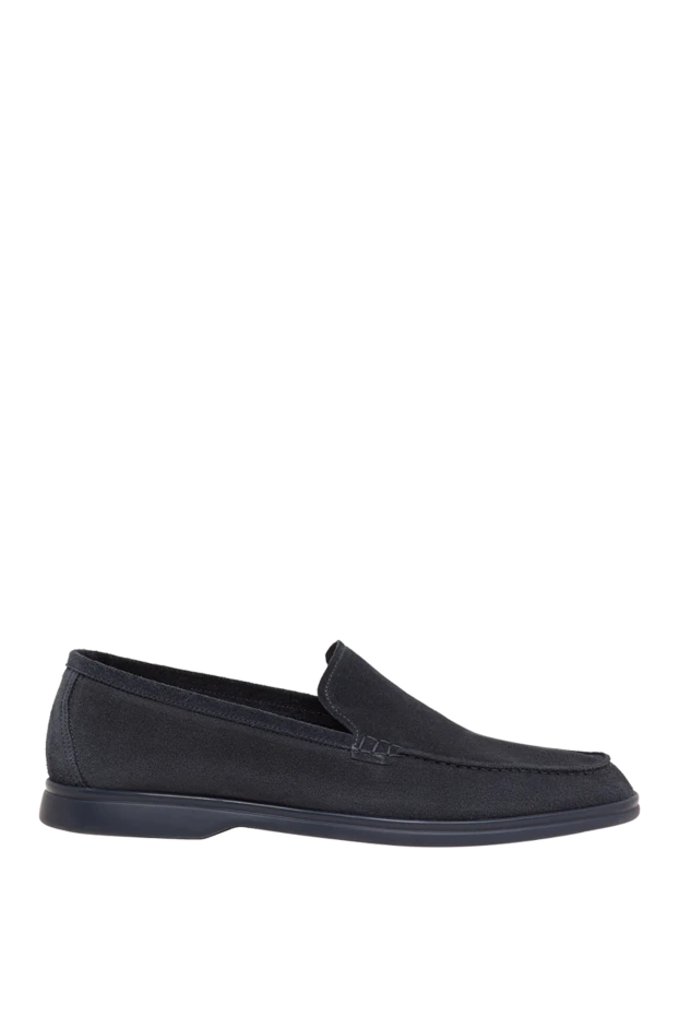 Men's dark blue suede loafers with a thin sole - photo 1