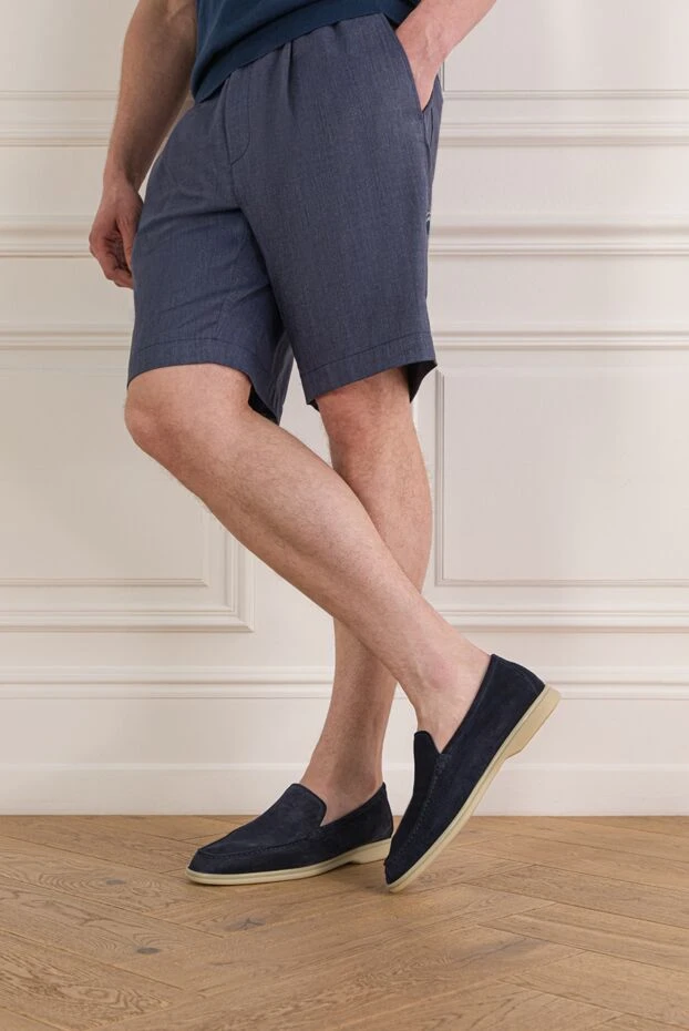 Мужские замшевые лоферы в синем цвете на мягкой подошве - фото 2