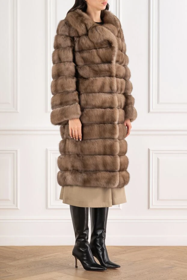 FG Furs женская коричневая шуба из натурального меха соболя 193692 - фото 3