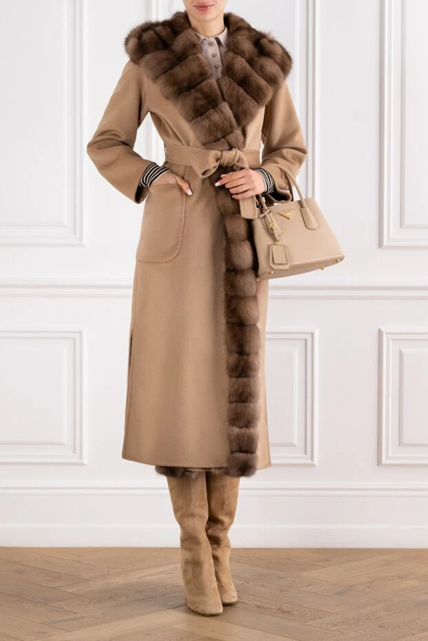 FG Furs пальто прямого силуэта из кашемира с отделкой из меха соболя 193694 - фото 2