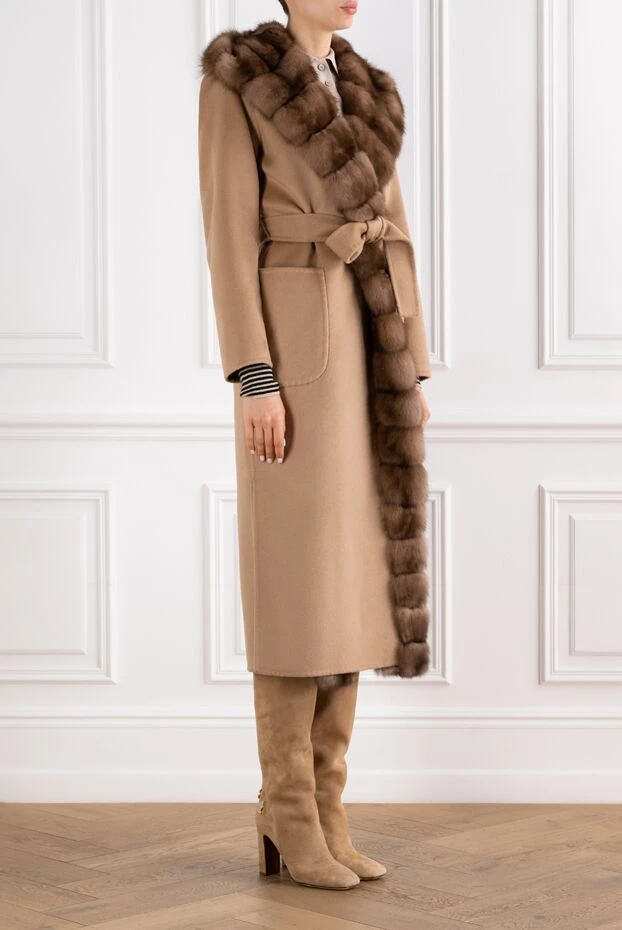 FG Furs пальто прямого силуэта из кашемира с отделкой из меха соболя 193694 - фото 3