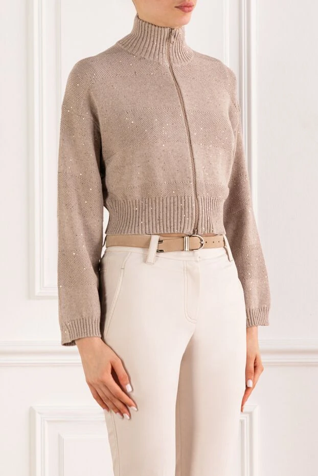 Brunello Cucinelli әйелдерге арналған қысқа жолақты кардиган, биік тік жағасы бар 193715 - фото 3