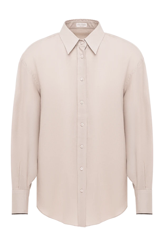 Women's beige linen shirt with a simple cut - photo 1