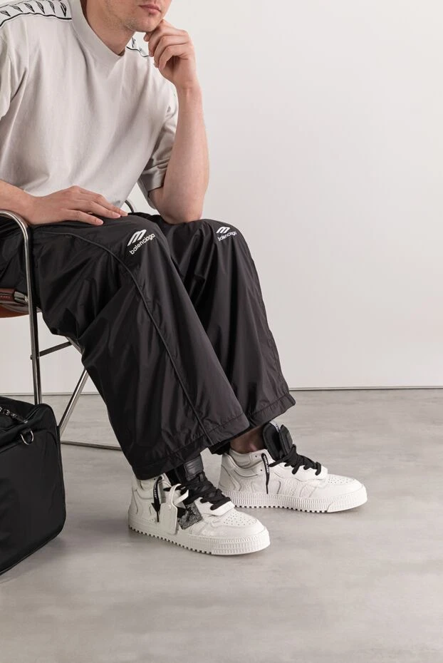 Off-White тоқыма кірістері бар былғарыдан жасалған ерлерге арналған off-court 3.0 биік кроссовкалары 193719 - фото 2