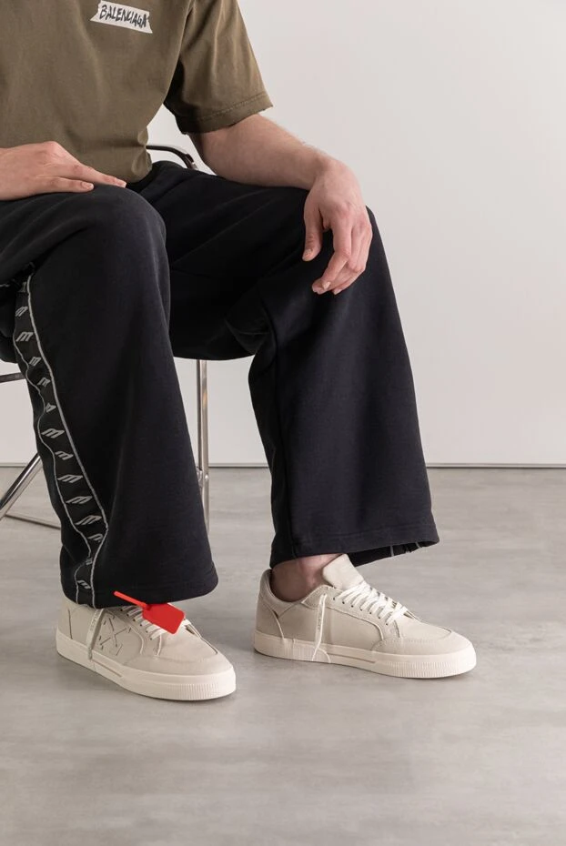 Off-White ашық сұр былғарыдан жасалған вулканизацияланған аласа кроссовкалар 193723 - фото 2