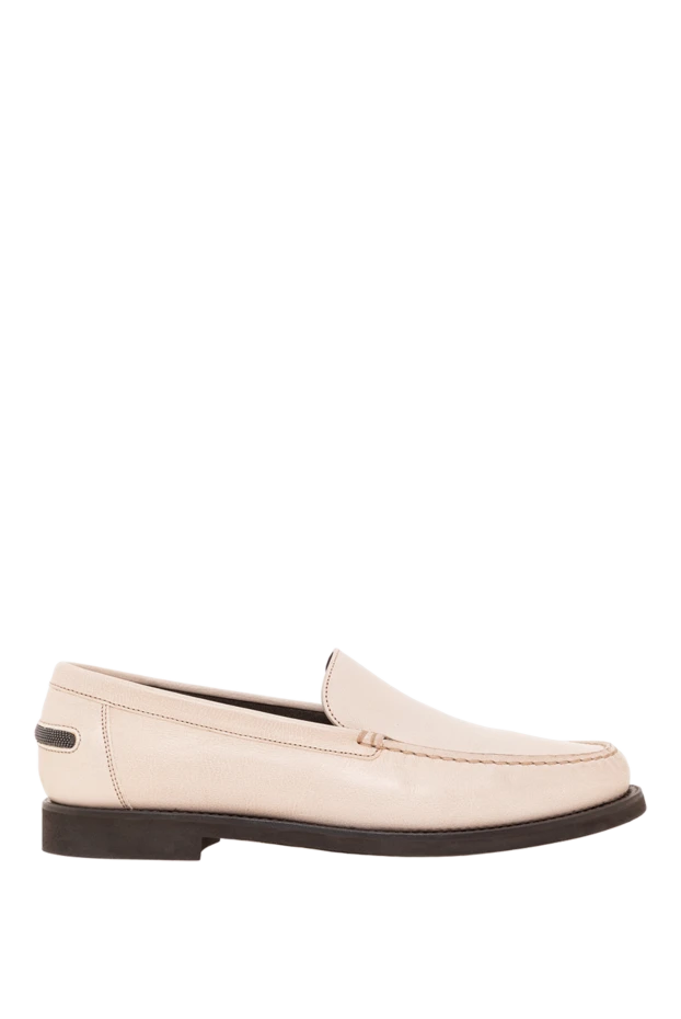 Brunello Cucinelli дөңгелек ұшы және жұқа қара табаны бар крем түсті былғары лоферлер 193749 - фото 1