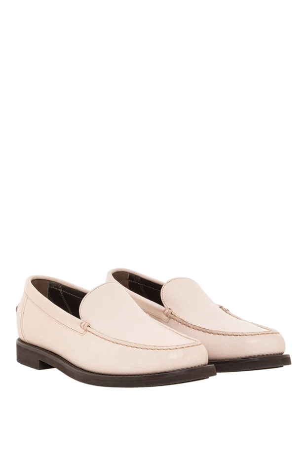 Brunello Cucinelli дөңгелек ұшы және жұқа қара табаны бар крем түсті былғары лоферлер 193749 - фото 3