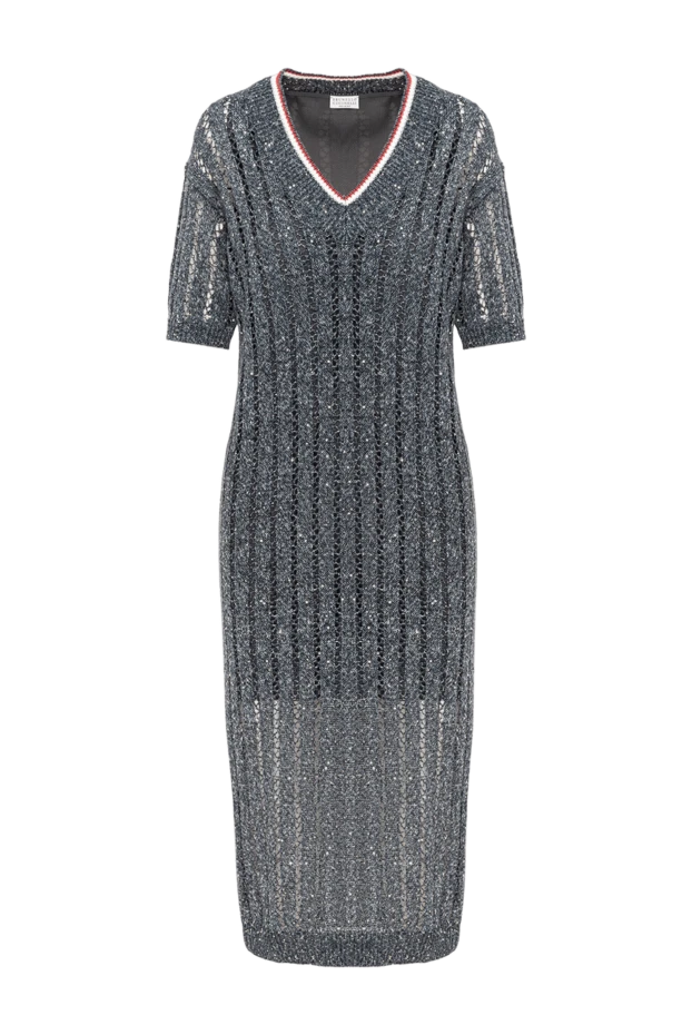 Brunello Cucinelli трикотажное серое платье из льна с открытой вязкой и пайетками 193763 - фото 1