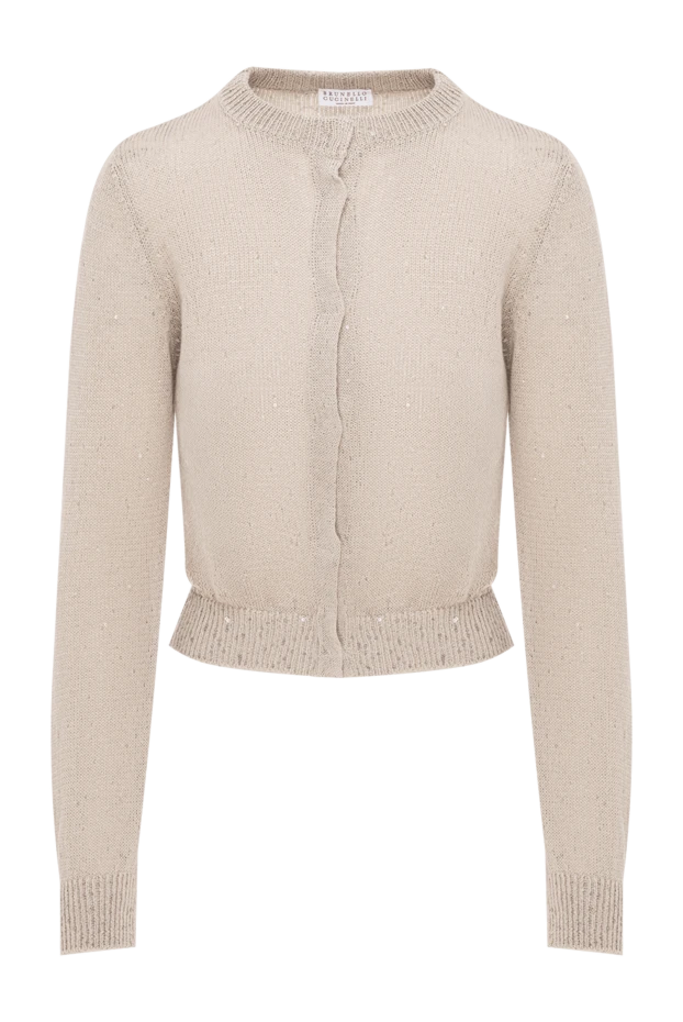 Brunello Cucinelli әйелдерге арналған бежевый түсті қысқартылған жұқа тоқылған кардиган 193766 - фото 1