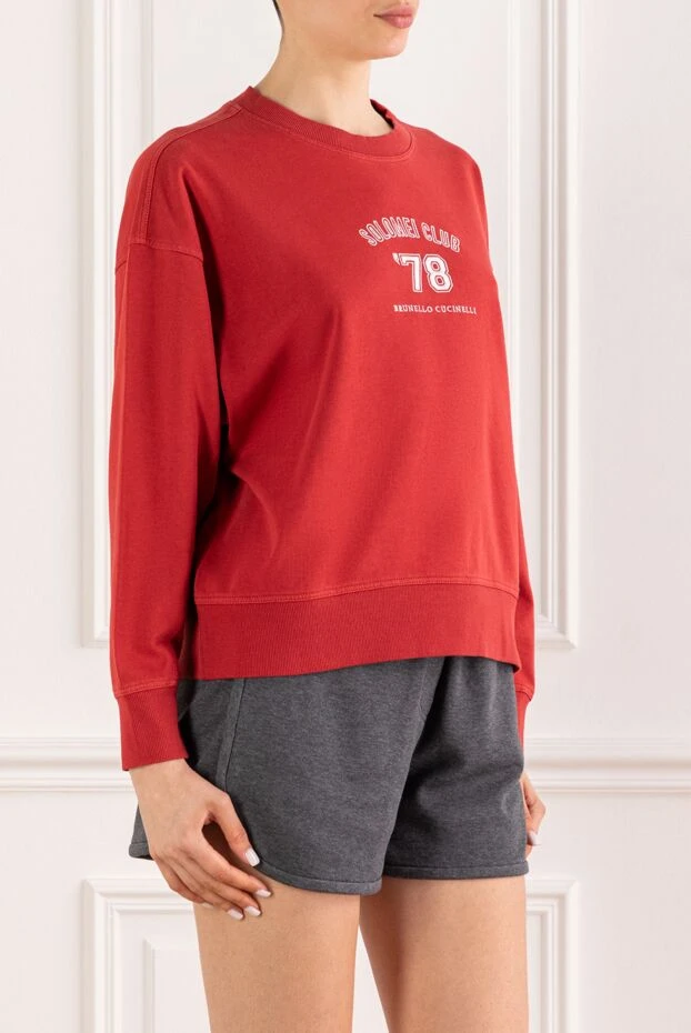 Brunello Cucinelli винтаж элементтері бар спорттық стильдегі әйелдерге арналған қызыл свитшот 193768 - фото 3