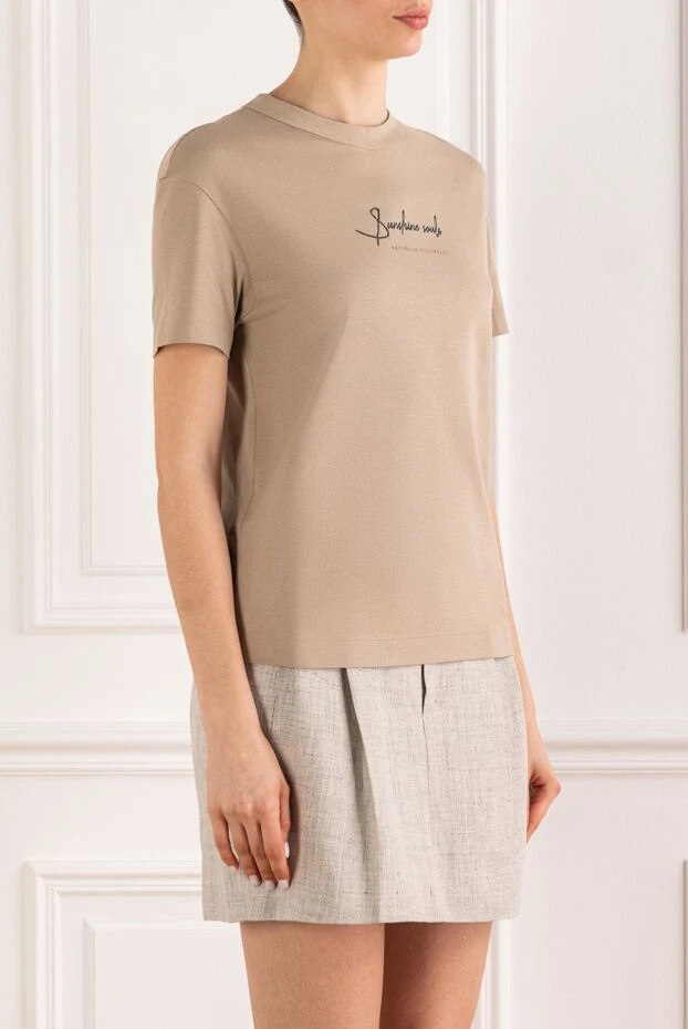 Brunello Cucinelli sunshine souls әйелдерге арналған жұмсақ крем түсті мақтадан жасалған футболка 193772 - фото 3