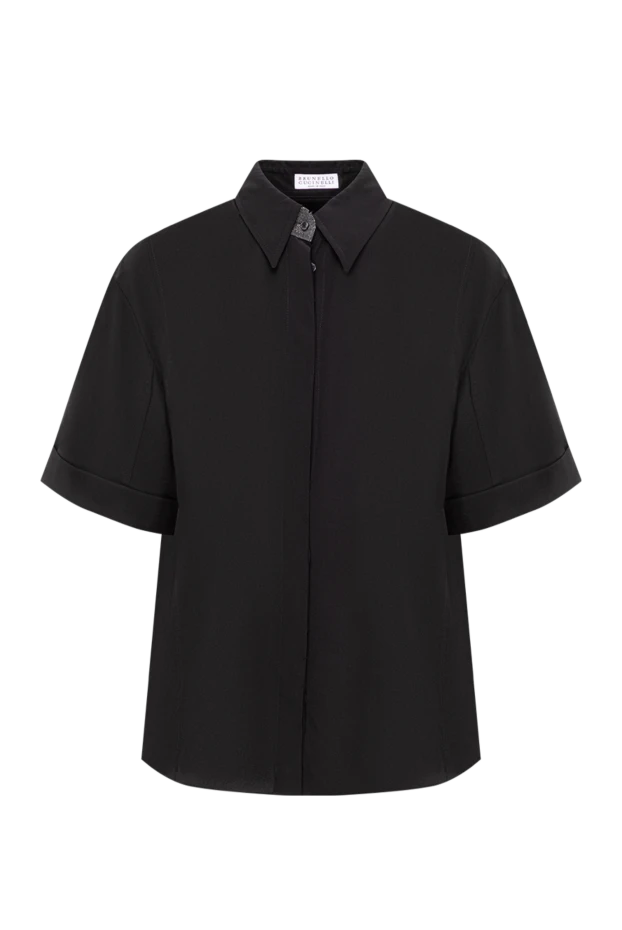 Brunello Cucinelli жағасында монили өрнегі бар қара қысқа жеңді блузка 193810 - фото 1