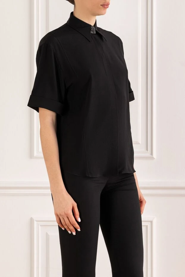 Brunello Cucinelli жағасында монили өрнегі бар қара қысқа жеңді блузка 193810 - фото 3