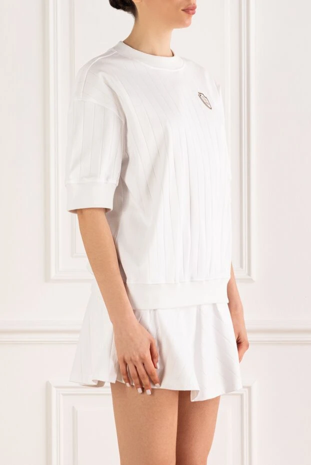 Brunello Cucinelli әйелдерге арналған ақ түсті кең дөңгелек жағалы футболка 193811 - фото 3