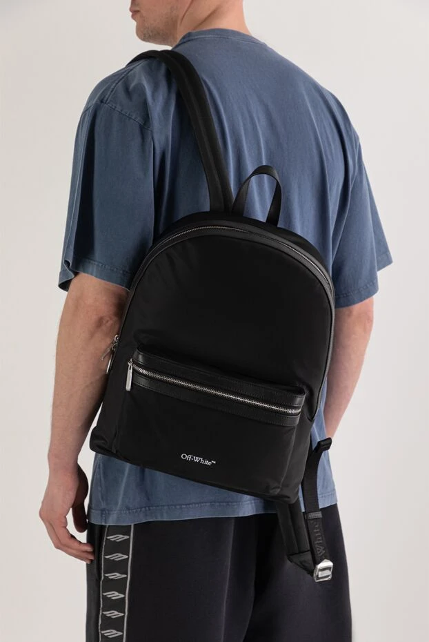 Off-White қара нейлоннан жасалған ерлерге арналған дөңгелек core рюкзак 193818 - фото 2