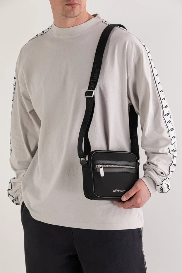 Off-White берік қара нейлоннан жасалған ықшам иық сөмкесі 193822 - фото 2